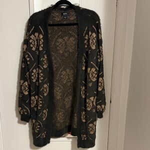 Anthropologie Maeve Black and Tan Floral Cardigan